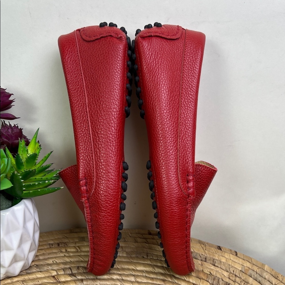 M Gemi Felize Loafers Red Matte Pebbled Leather Driving Moccasin Preppy 35.5 - Picture 5 of 12